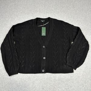 Wild Fable Cardigan Sweater WMNS S Black Cable Knit Oversized V-Neck Long Sleeve